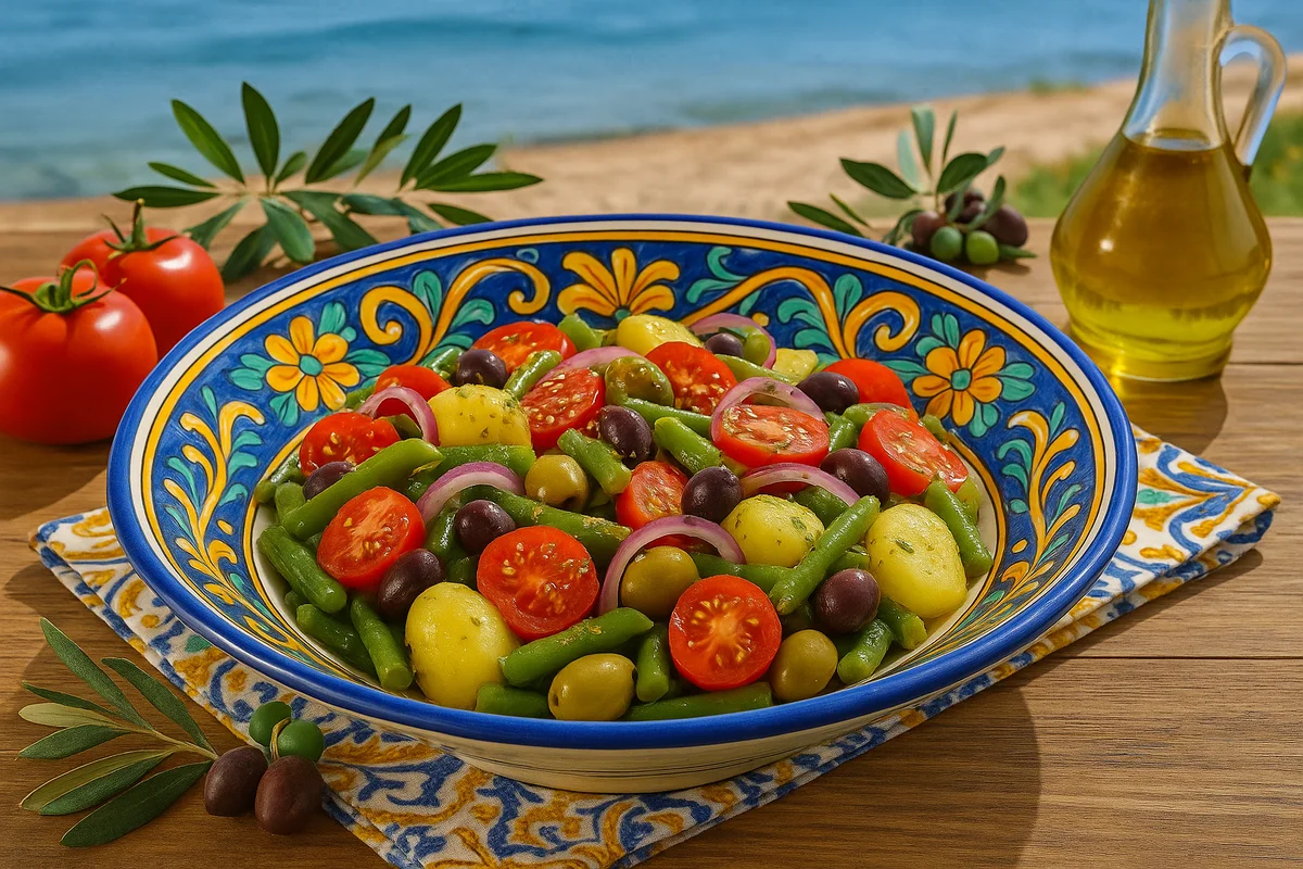 Insalata Vastasa con patate, fagiolini, pomodorini e olive