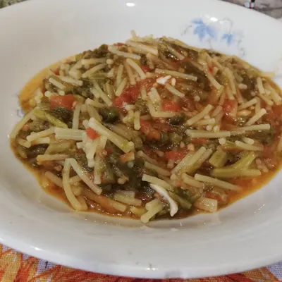 Pasta con i tenerumi (taḍḍi di cucuzza)